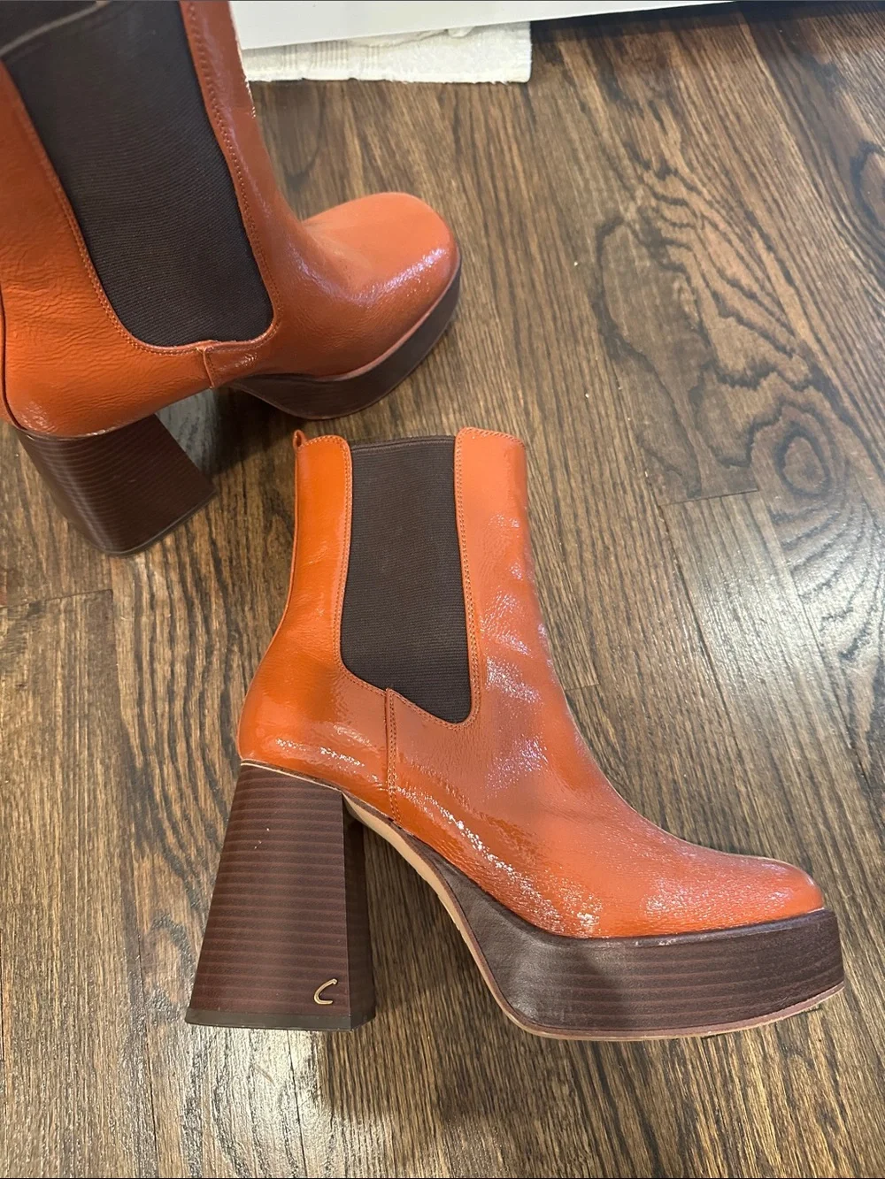 Circus by Sam Edelman Glossy Orange Platform Chelsea Boots